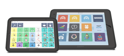 Grid Pad 10 and Grid Pad 8 side by side, each showing a different interface on the screen