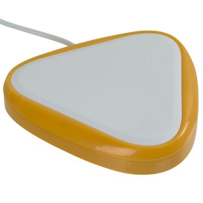Top view of candy corn switch with white activation surface on yellow base