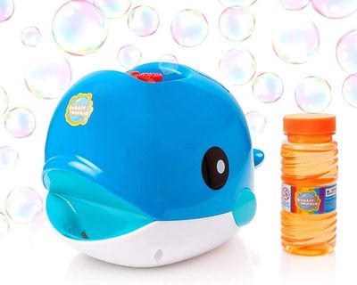 Front view of the switch adapted bubble machine blue whale