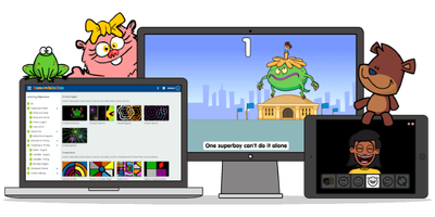 A laptop, desktop PC and tablet all displaying the Helpkidzlearn activities menu