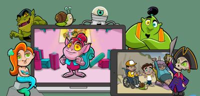 Image of inclusive Story characters posed with a laptop and a tablet