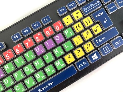 Close up view of the Accuratus Rainbow keyboard with colourful keys