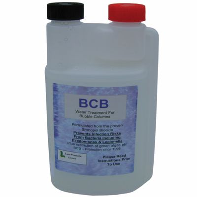 Bottle of bubble tube treatment fluid with black and orange caps