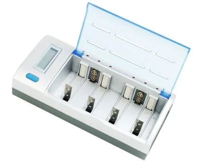 universal battery charger with lid open