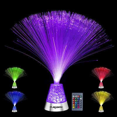 Fibre optic lamp with remote, shown with different colour lights on