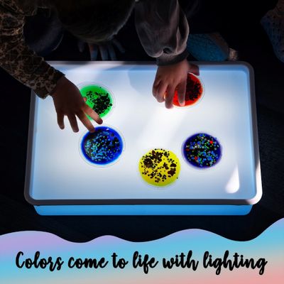 Lightbox with translucent jelly shapes on tray.