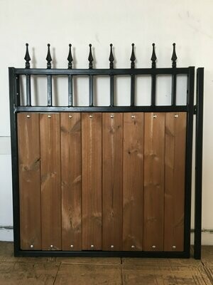 HKS099, BEAUTIFUL STEEL IRON METAL GARDEN GATE DOOR WITH TIMBER/WOOD INFILL SECURITY