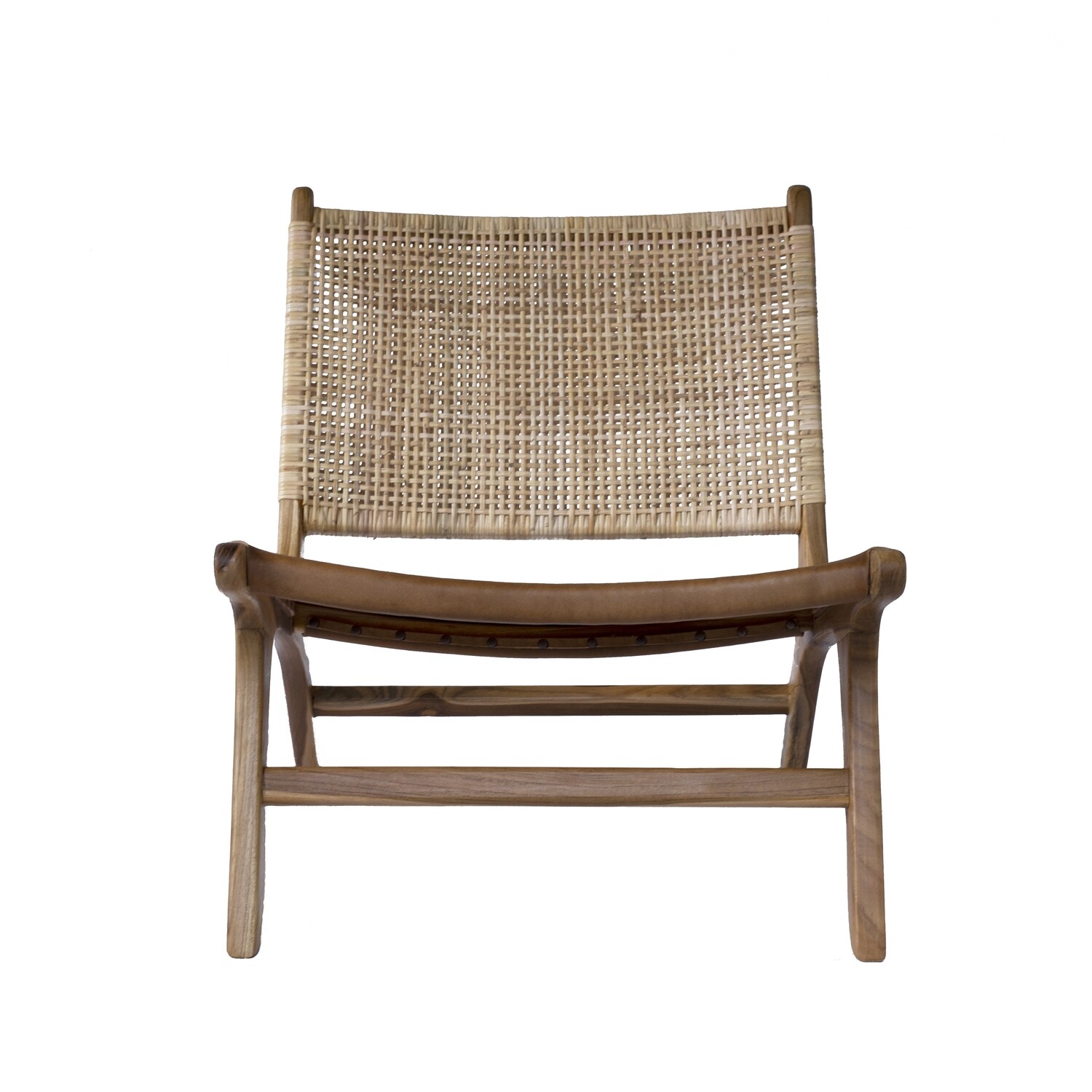 Teak, Leather and Rattan Occasional Chair 4