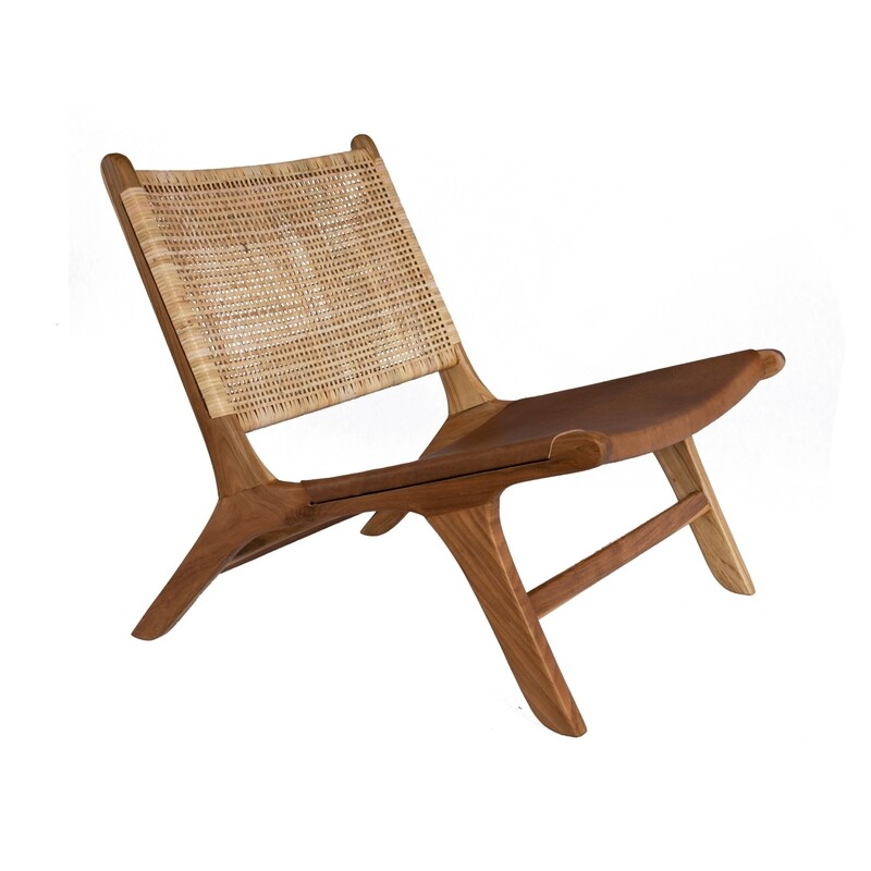Teak, Leather and Rattan Occasional Chair 4 Teak, Leather and Rattan Occasional Chair 4