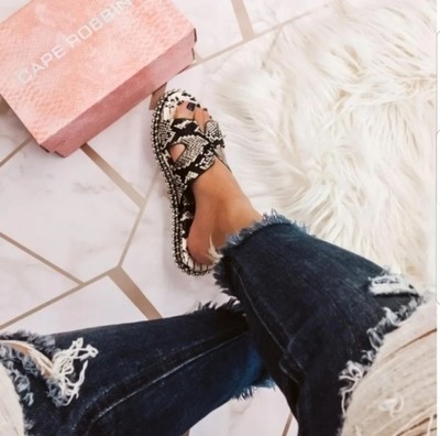 Cape Robbin RUSH Black and Snake Print Sandals