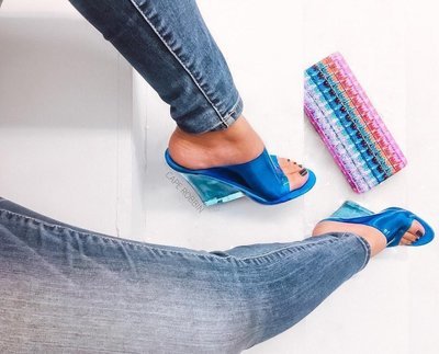 Jelly Drop Blue Clear Wedges Heel Shoes by Cape Robbin for Women Girls