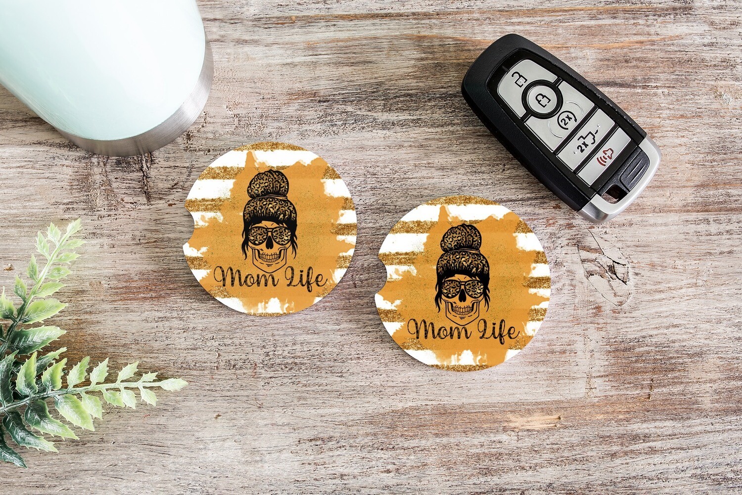 "Messy Bun Mom Life: Sublimation Car Coaster - Stylish and Practical Cup Holder Protection"
