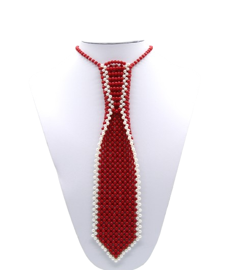 Handcrafted Bead Tie in Dazzling Red - Unique Statement Necktie for Special Occasions