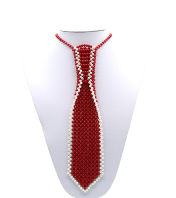 Handcrafted Bead Tie in Dazzling Red - Unique Statement Necktie for Special Occasions