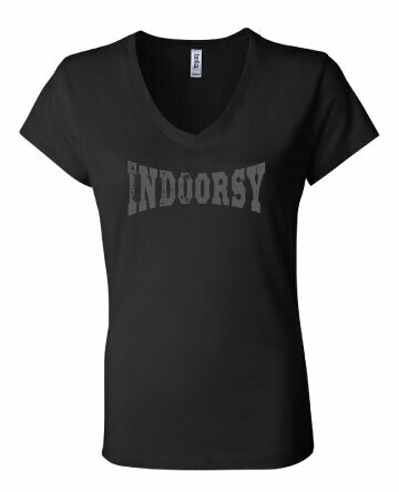 INDOORSY- V-Neck - Shirt, Color: Black - Gray Text