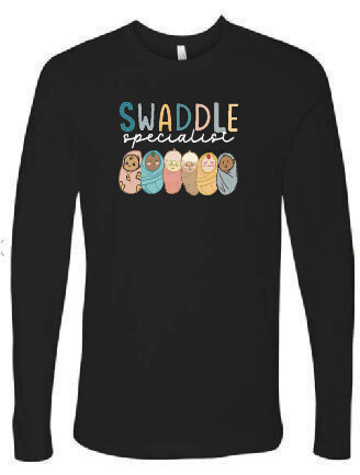 Swaddle Specialist - Unisex Long Sleeve- Crew Neck T-Shirt, Color: Black