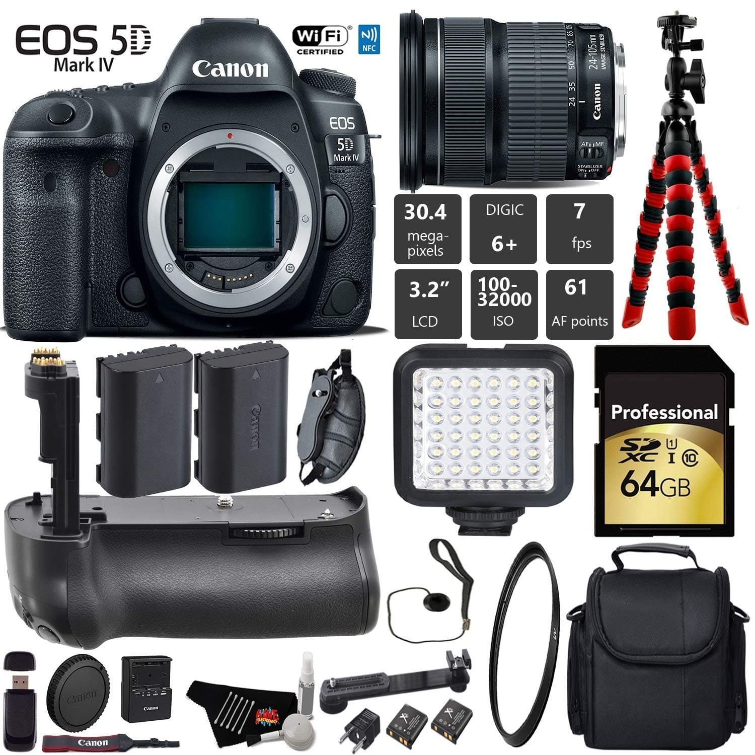 Canon EOS 5D Mark IV DSLR Camera with 24105mm is STM Lens + Tripod