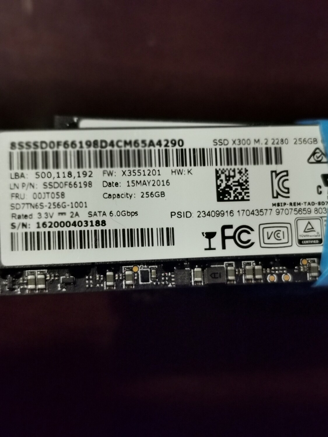 00JT058 | Lenovo M.2 2280 256GB SSD | SSD0F66198