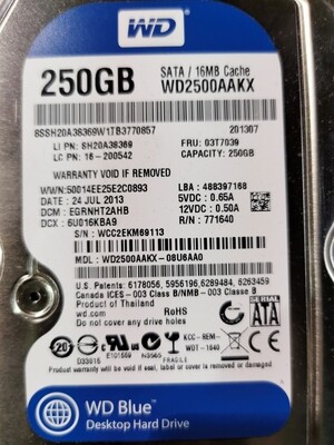 03T7039 | SH20A38369 | WD2500AAKX | Lenovo 7200RPM 250GB SATA Hard Disk Drive