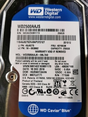 40Y9036 | 45J8275 | WD2500AAJS | Lenovo 7200RPM 250GB SATA Hard Disk Drive