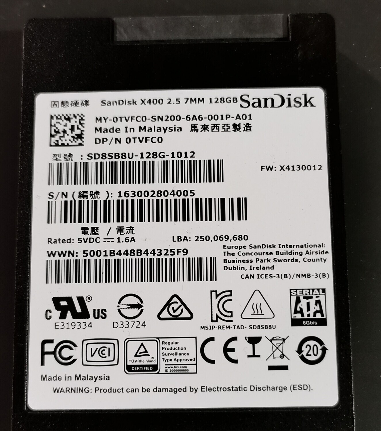 0TVFC0​ | Dell SATA SSD​ ​128GB Solid State Drive 2.5"
