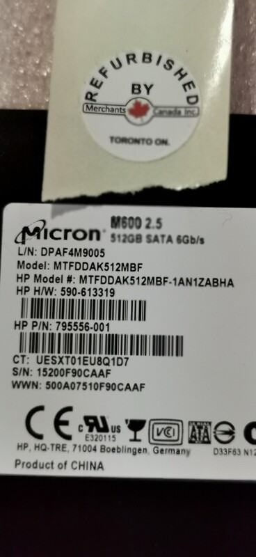 795556-001 | MTFDDAK512MBF | MTFDDAK512MBF-1AN1ZABHA | GENUINE HP 2.5" 512GB SATA 6Gb/s Hard Disk Drive