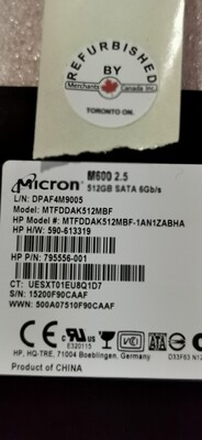 795556-001 | MTFDDAK512MBF | MTFDDAK512MBF-1AN1ZABHA | GENUINE HP 2.5" 512GB SATA 6Gb/s Hard Disk Drive