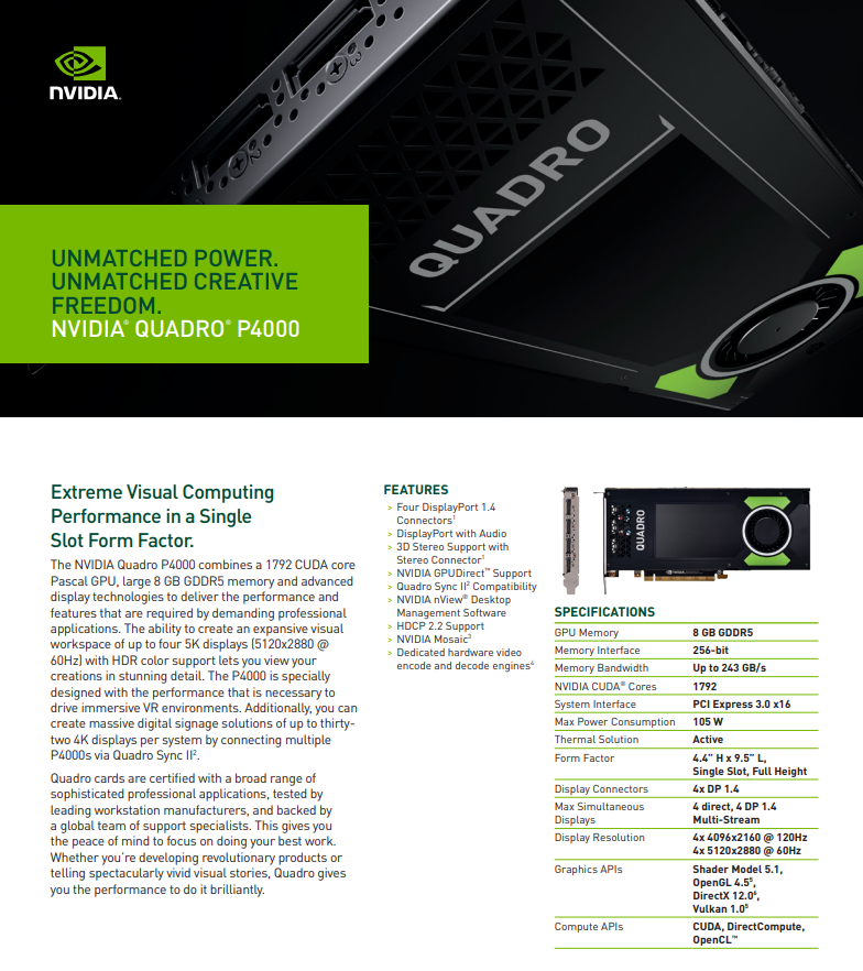 Dell NVIDIA Quadro P4000 | 8GB DDR5 | 0GN4T7 | GN4T7 | GP104GL
