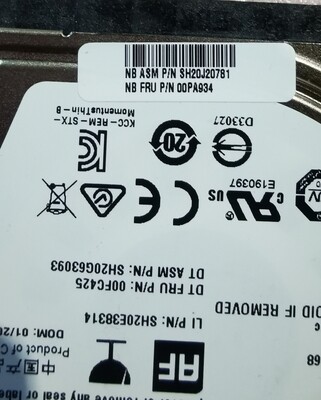 Lenovo 500GB 72000RPM 2.5" 7mm SATA Hard Drive | 00FC425 | SH20G63093 | SH20E38314