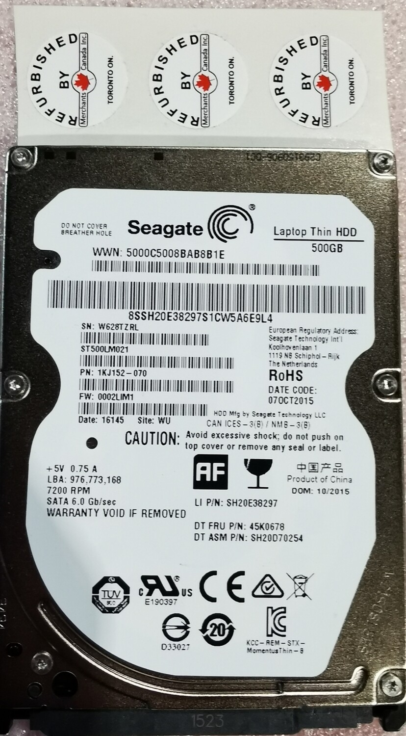 Lenovo 500GB SATA Hard Drive | 45K0678 | 0C55542 | SH20D70254 | SH20E38297 | 1KJ152-070