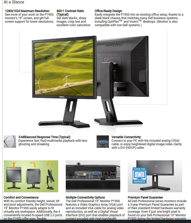0M39MD | M39MD | Dell E190s 19" 1280x1024 SXGA LCD Monitor