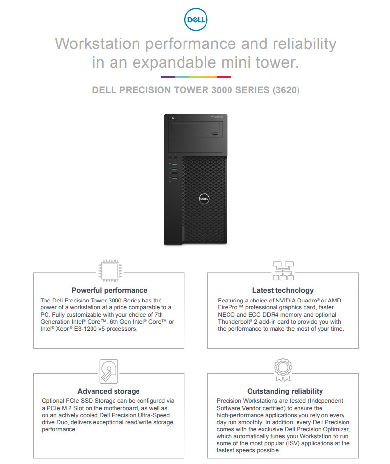 Dell Precision 3620 Mini Tower | Intel Xeon E3-1240 v5 | 210-AFLI