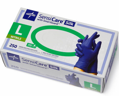 Medline SensiCare Silk Nitrile Powder-Free Gloves with SmartGuard | 250 Per Box | MDS2586 | Large | 888277139827