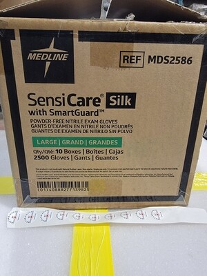 Medline SensiCare Silk Nitrile Gloves with SmartGuard | 10 boxes per case (2500 Pieces) | MDS2586 | Large | 40888277139825