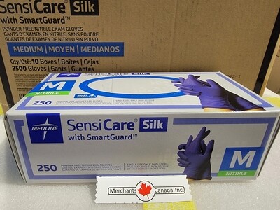 Medline SensiCare Silk Nitrile Gloves with SmartGuard | 10 Boxes per case (2500 Pieces) | MDS2585 | Medium | 40888277139818