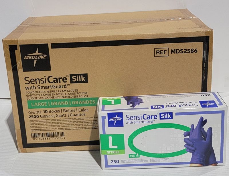 Powder-Free disposable Nitrile Gloves with SmartGuard | 10 boxes per case (2500 Pieces) | MDS2586 | Large | 40888277139825 | FREE CANADA WIDE SHIPPING