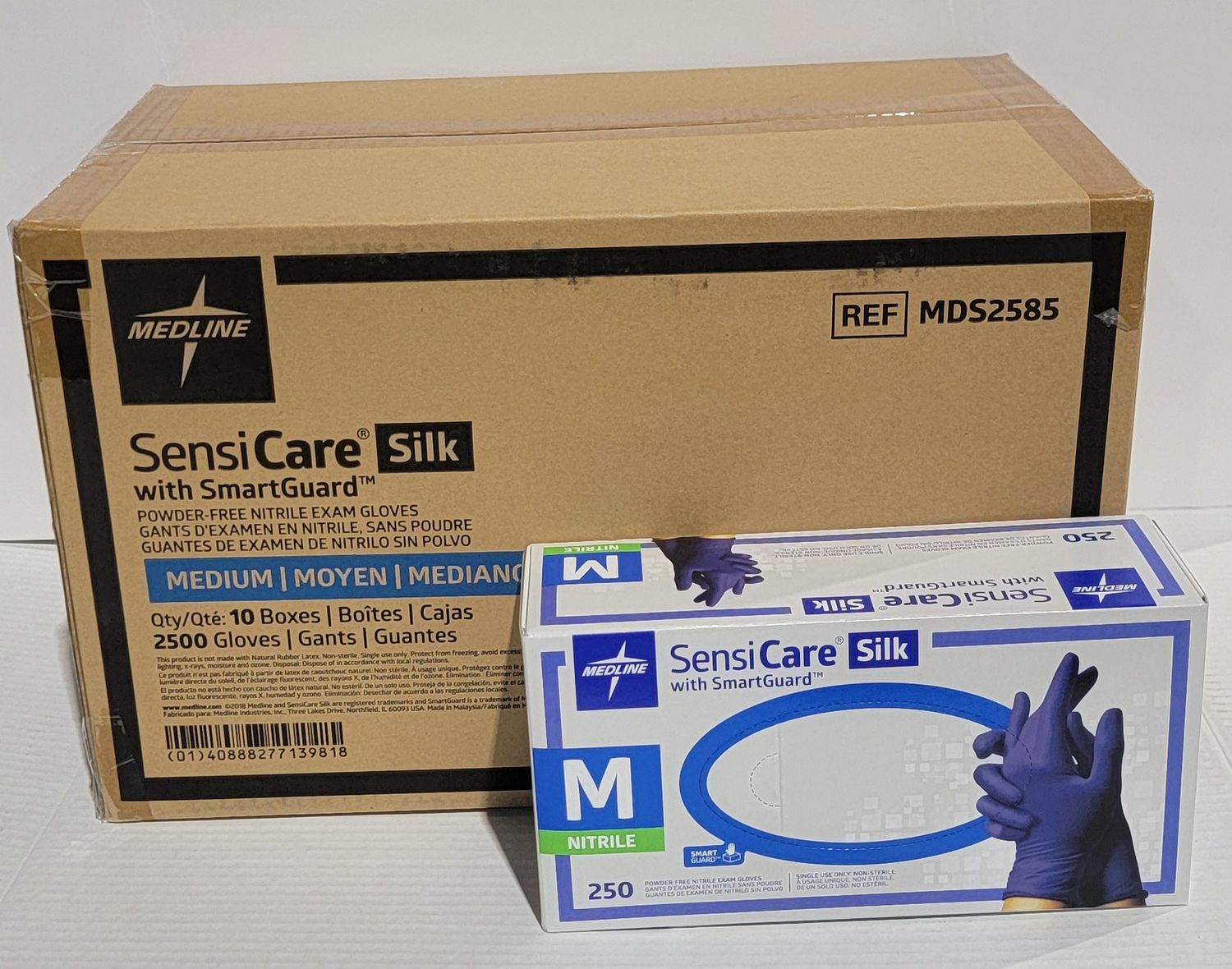 Powder-Free disposable Nitrile Gloves with SmartGuard | 10 Boxes per case (2500 Pieces) | MDS2585 | Medium | 40888277139818 | FREE CANADA WIDE SHIPPING