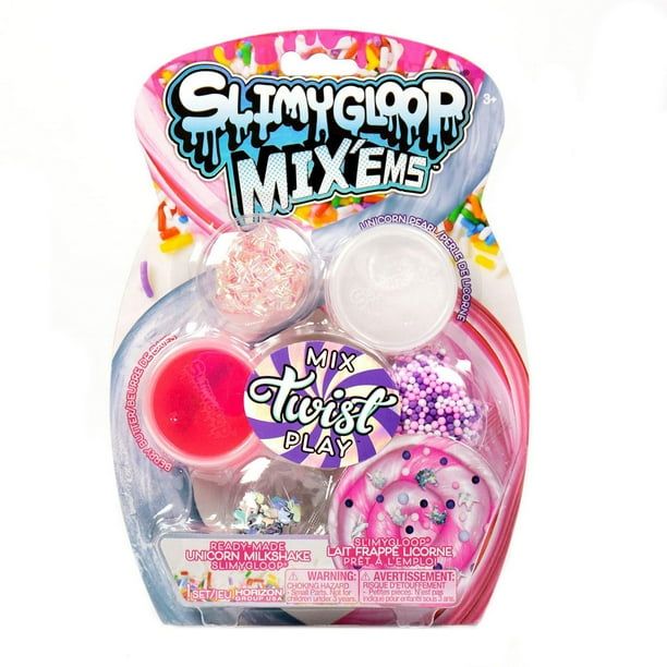 SLIMYGLOOP Mix&#39;EMS Twists Unicorn Milkshake, Metallic Slime, Scented Butter Slime, Add-Ins, Embellishments, Foam Balls, Glitter by Horizon Group USA