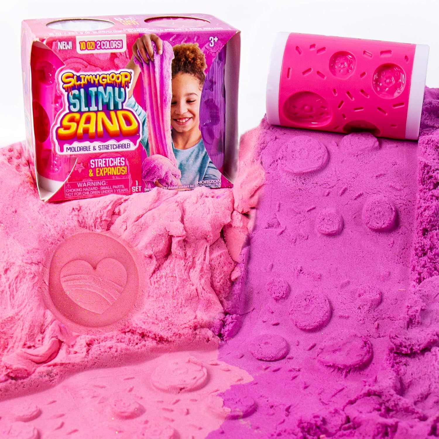 SlimySand Galaxy/Ocean, 10 Ounces of SlimySand in 2 (Purple and Pink), Container is Reusable for Storage. Super Stretchy &amp; Moldable, Great for Tactile Fun