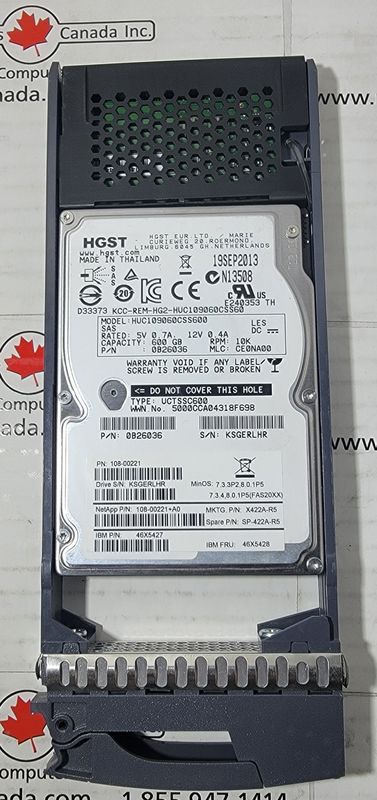 HGST HUC109060CSS600 | 600GB SAS Hard Drive with Caddy | 0B26036 | 46X5427 | 46X5428 | X422A-R5 | SP-422A-R5 | 108-00221+A0 | 108-00221 | UCTSSC600