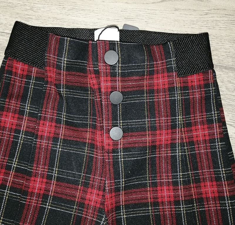 ZARA Girls' Plaid Trousers – Red / Black – New