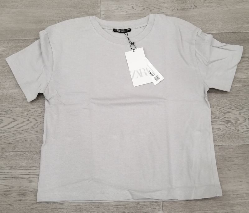 ZARA Women's Short T-Shirt – Gray – 100% Cotton – New