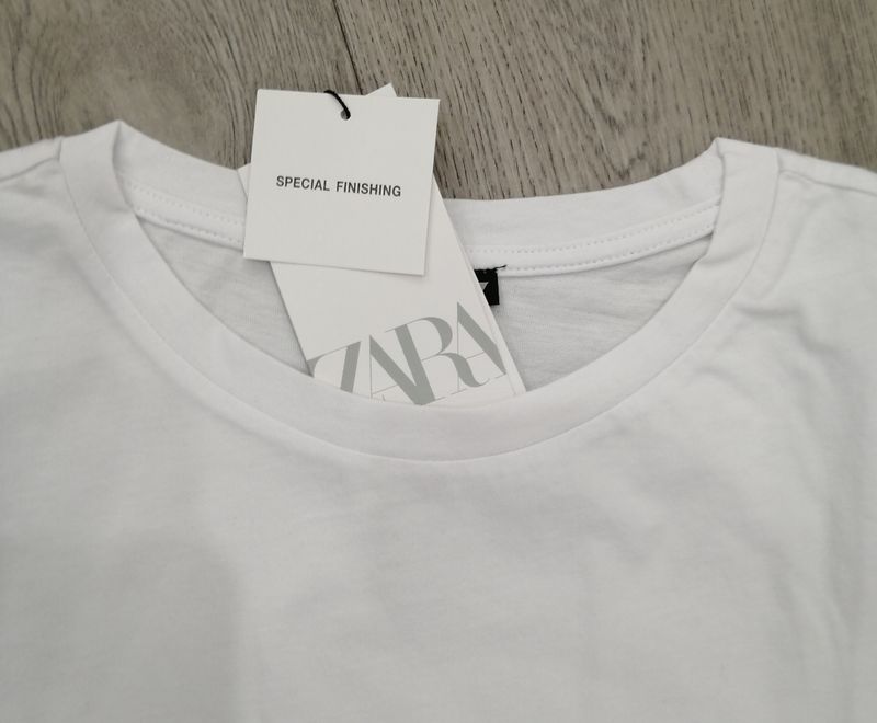 ZARA Women's Plain T-Shirt – White – 100% Cotton – New