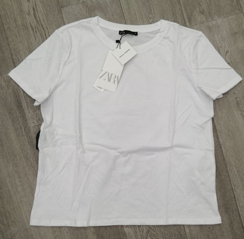 ZARA Women's Plain T-Shirt – White – 100% Cotton – New