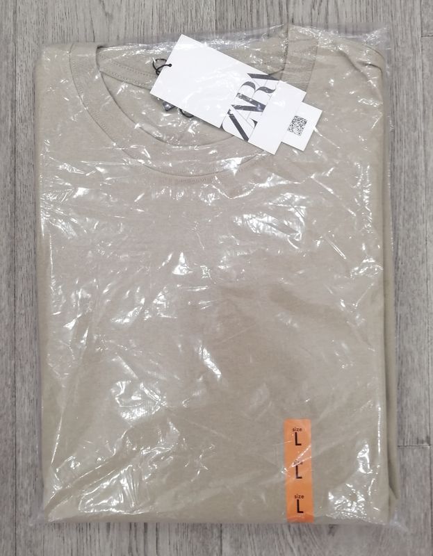 ZARA Men's Crew Neck T-Shirt – Stone Beige – 100% Cotton – Sizes M &amp; L – New