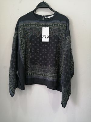 ZARA Printed Full Sleeves Beaded Top | New