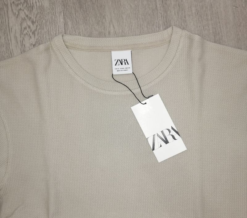 ZARA Men's Jacquard T-Shirt – Beige – 100% Cotton – New