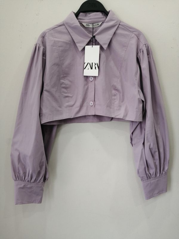 ZARA Women's Cropped Shirt – Purple – 100% Cotton – New