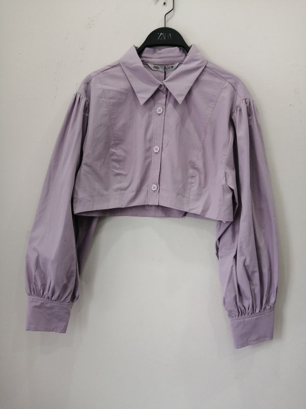ZARA Women's Cropped Shirt – Purple – 100% Cotton – New