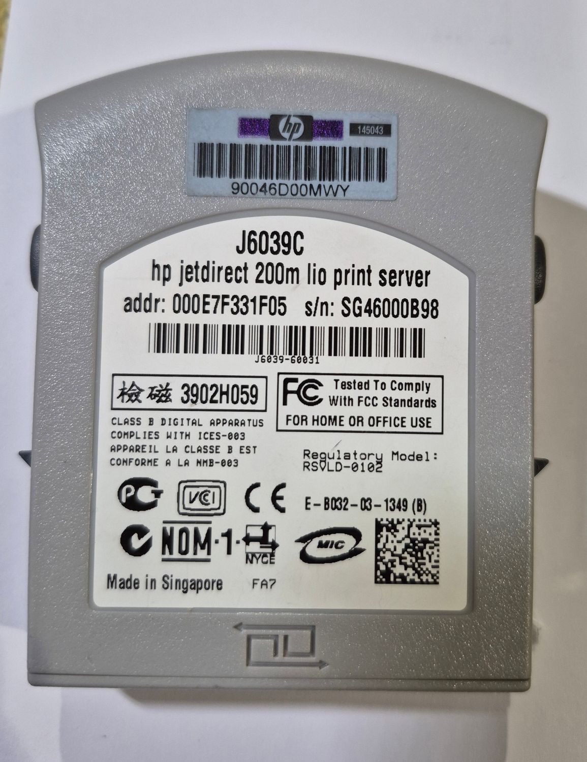 HP JetDirect 200M LIO Fast Ethernet Print Server Card (J6039B / J6039C / 3902H059)